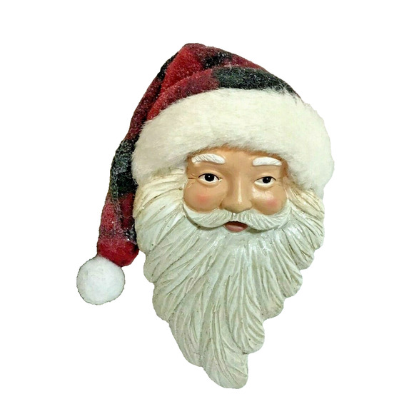 Farmhouse Santa Ornament Red Black Buffalo Plaid Christmas Tree Ornament 7 in - Picture 1 of 2